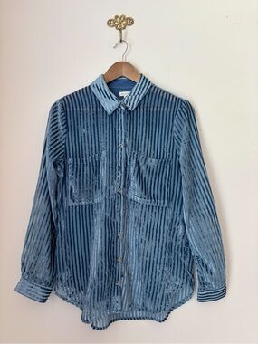Pilcro Blue Burnout Velvet Striped Button Down Shirt Small